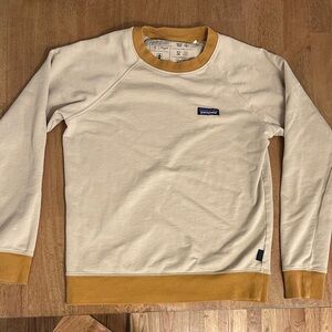 Patagonia Cream Crewneck Long Sleeve Crewneck with Mustard Trim - Size S